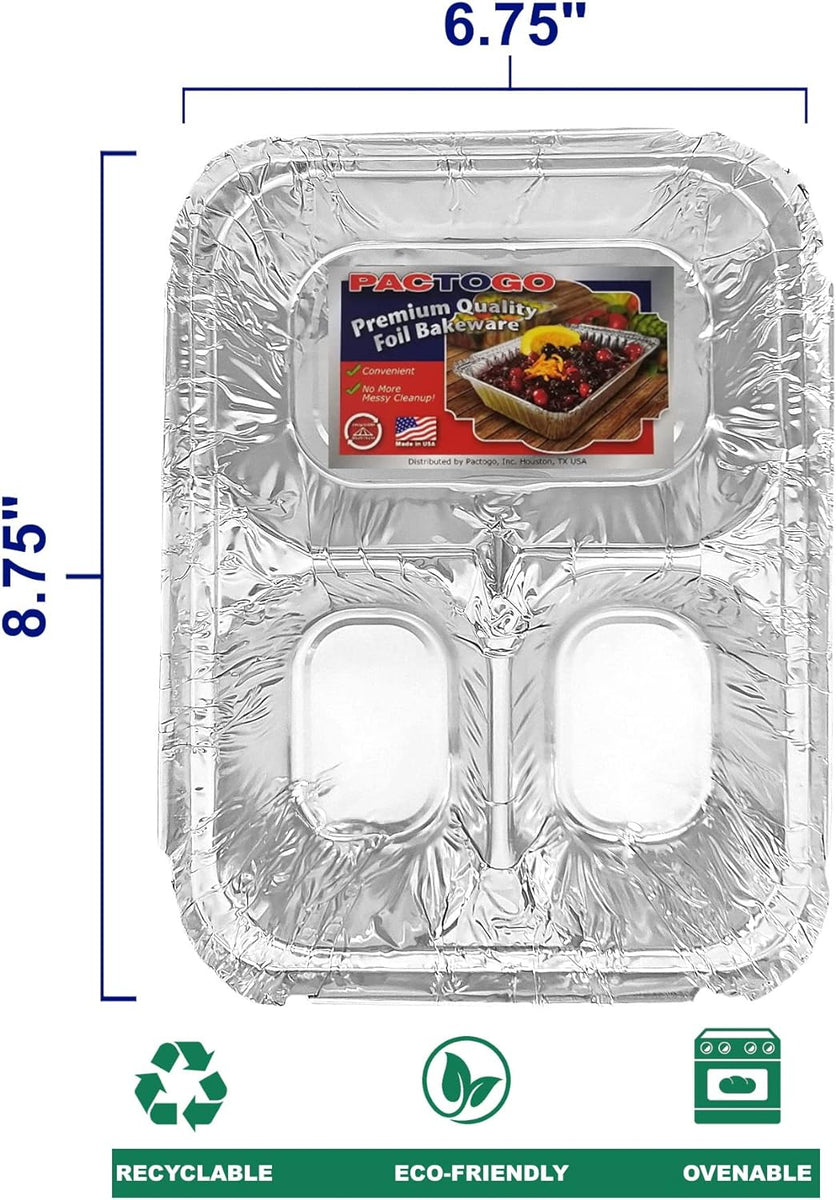 Large 3-Compartment Oblong TV Dinner Aluminum Foil Pan w/Board Lid 250 –