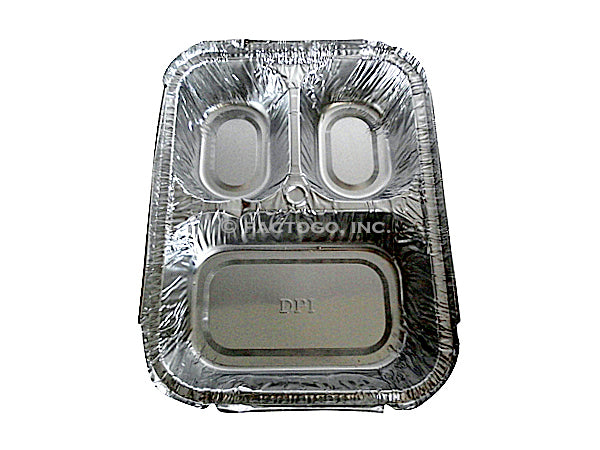 Handi-Foil 3-Compartment Oblong Foil Pan w/Board Lid Combo Pack 250/CS –