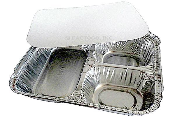 Durable Large 3-Compartment Oblong TV Dinner Aluminum Foil Pan w