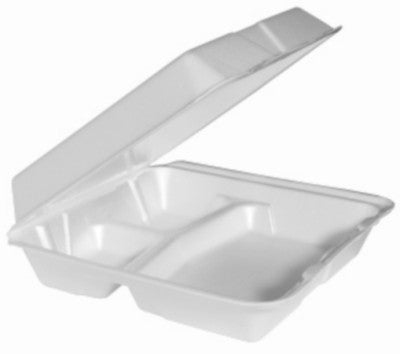9x9 3-Compartment White Foam Hinged Container, Genpak SN203