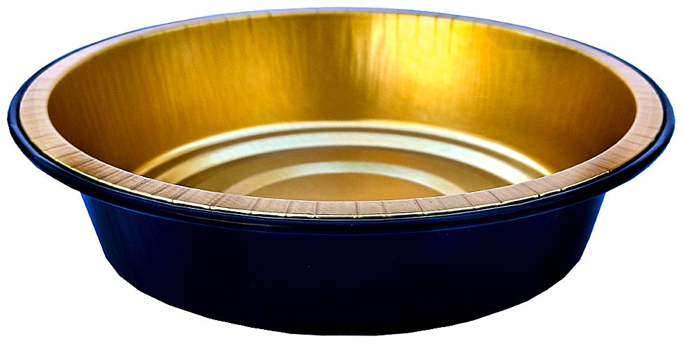 Durable Packaging Large 3-Compartment Black & Gold Oblong TV Dinner  Aluminum Foil Pan w/Board Lid 50/CS