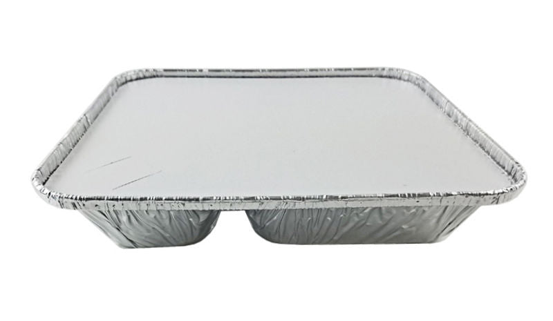 HFA Large 3-Compartment Oblong TV Dinner Aluminum Foil Pan w/Lid 250/CS