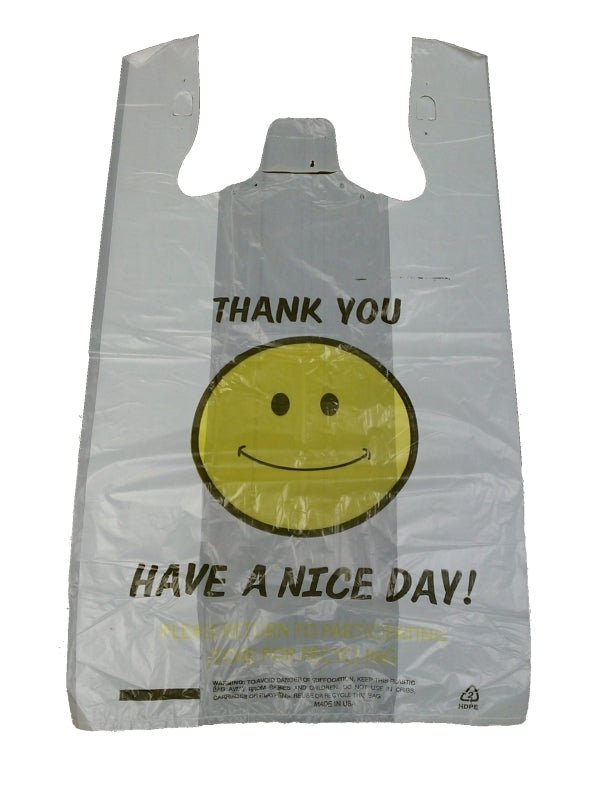11 x 6.5 x 21 T-Shirt Bags Large Smiley Face White