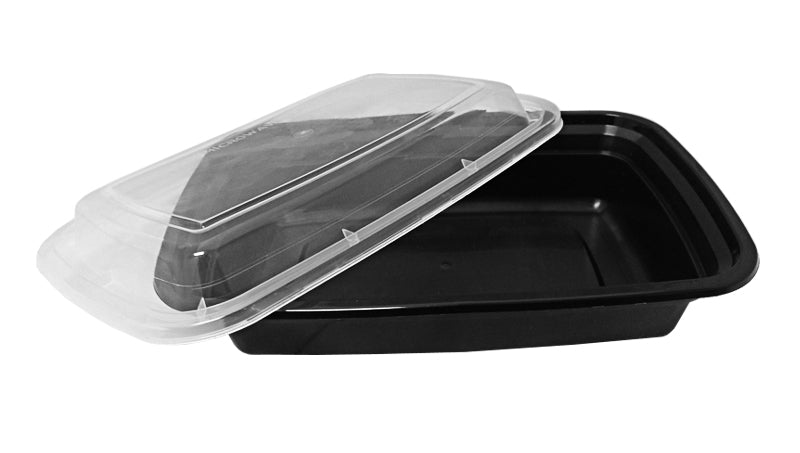 Plastic To-Go Containers And Lids - Rectangle - Black With Clear Lid - 24oz.  - 100 Count Box