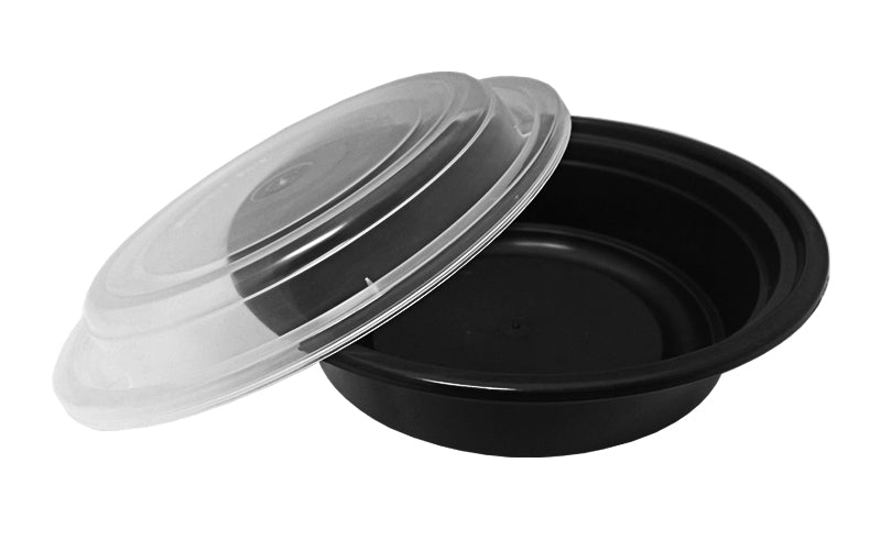 16 oz. 6 Round Black Container W/Lid Combo 50/PK