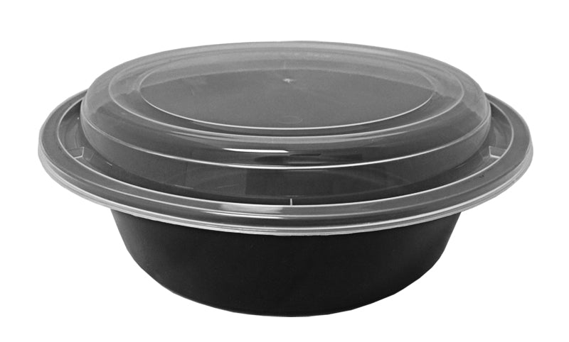 32oz PP Plastic Microwavable Round Food Containers & Lids - Black - 150 ct