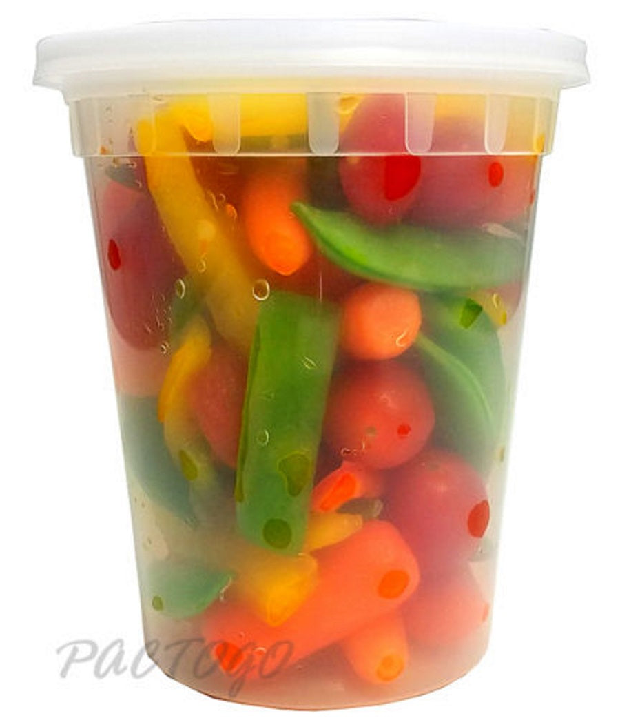 32oz Heavy Duty Clear Plastic Deli Containers with Lids for Soup