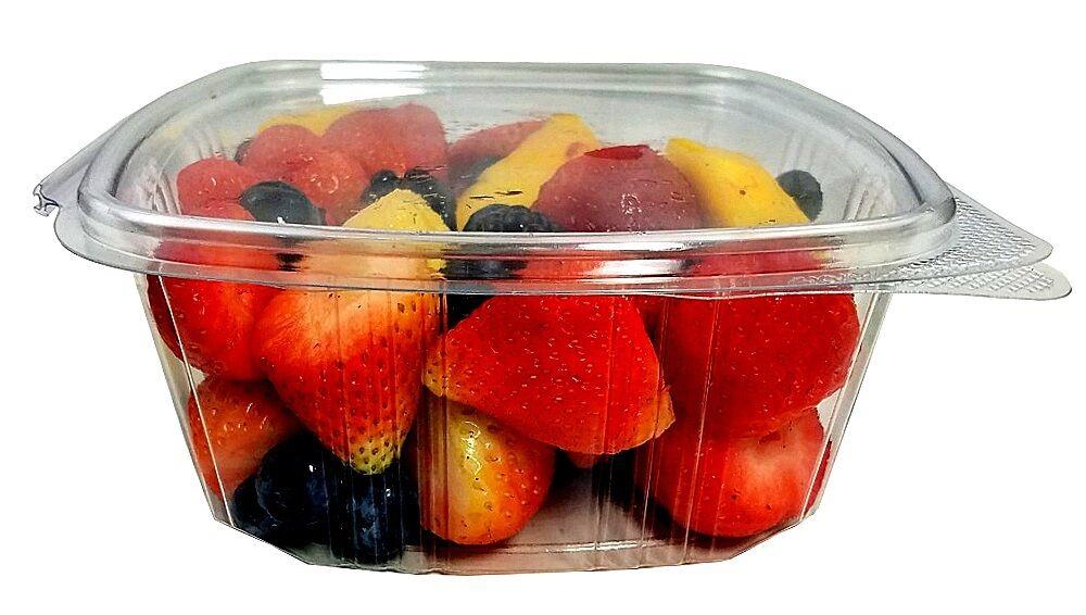 Choice 32 oz. Clear RPET Tall Hinged Deli Container with Domed Lid -  200/Case