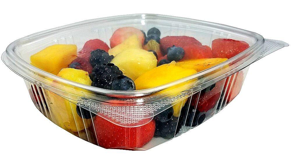 Choice 24 oz. Clear RPET Tall Hinged Deli Container with Domed Lid - 50/Pack